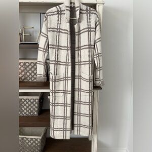 Splendid Cream and Brown Plaid Trench sweater Coat